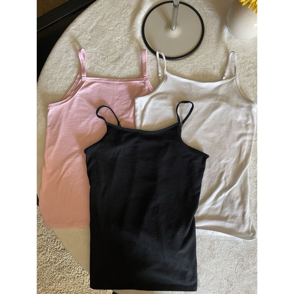 Lot Of 3 Girl’s Tank Tops. XL 14 Cat & Jack. Fruit Of The Loom. Pink Black White